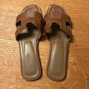 Hermes Gold Oran Sandals